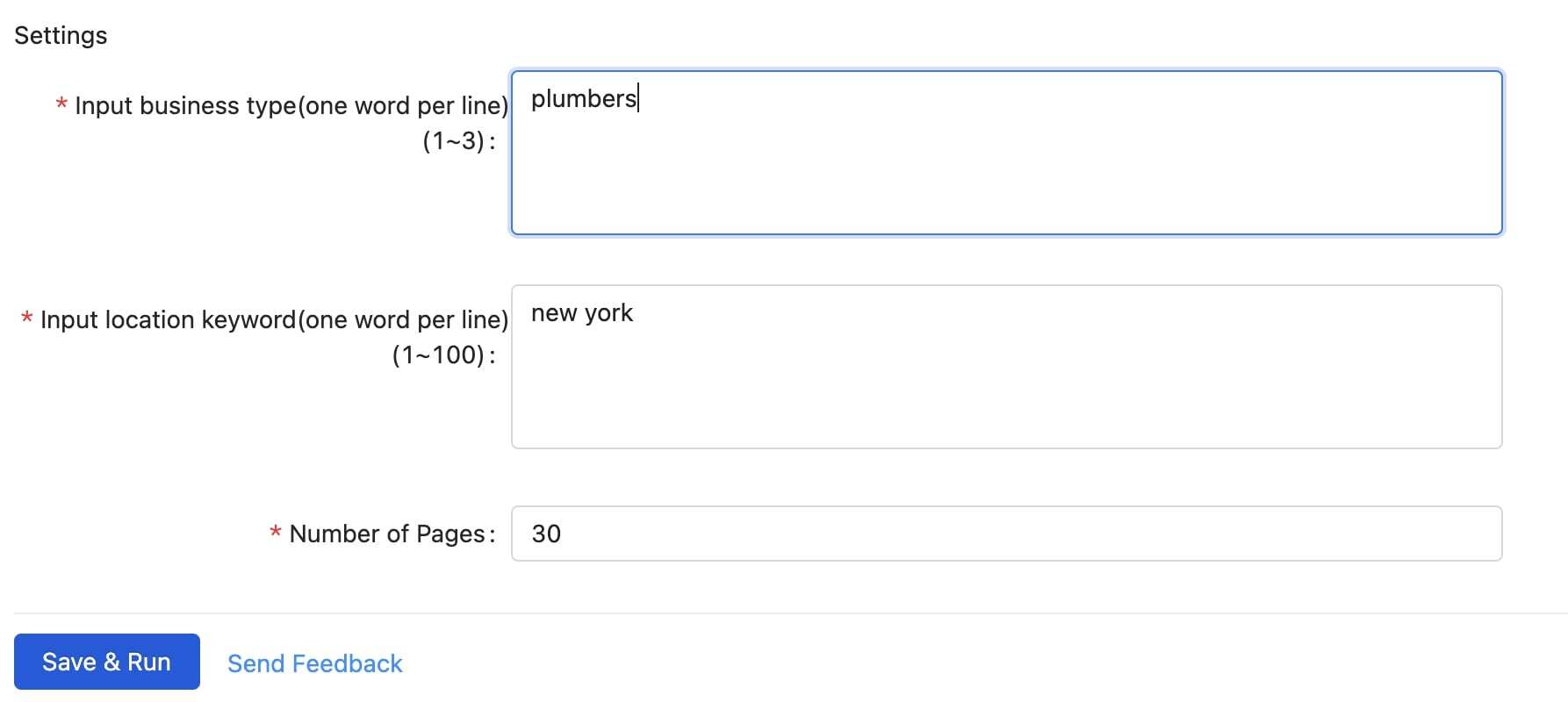 input parameters into the scraper